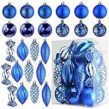 Blaue Weihnachtskugel Ornamente für Weihnachten Dekorationen - 24 Stück Weihnachtsbaum bruchsichere Ornamente mit Aufhängeschlaufe für Weihnachten und Party Dekoration